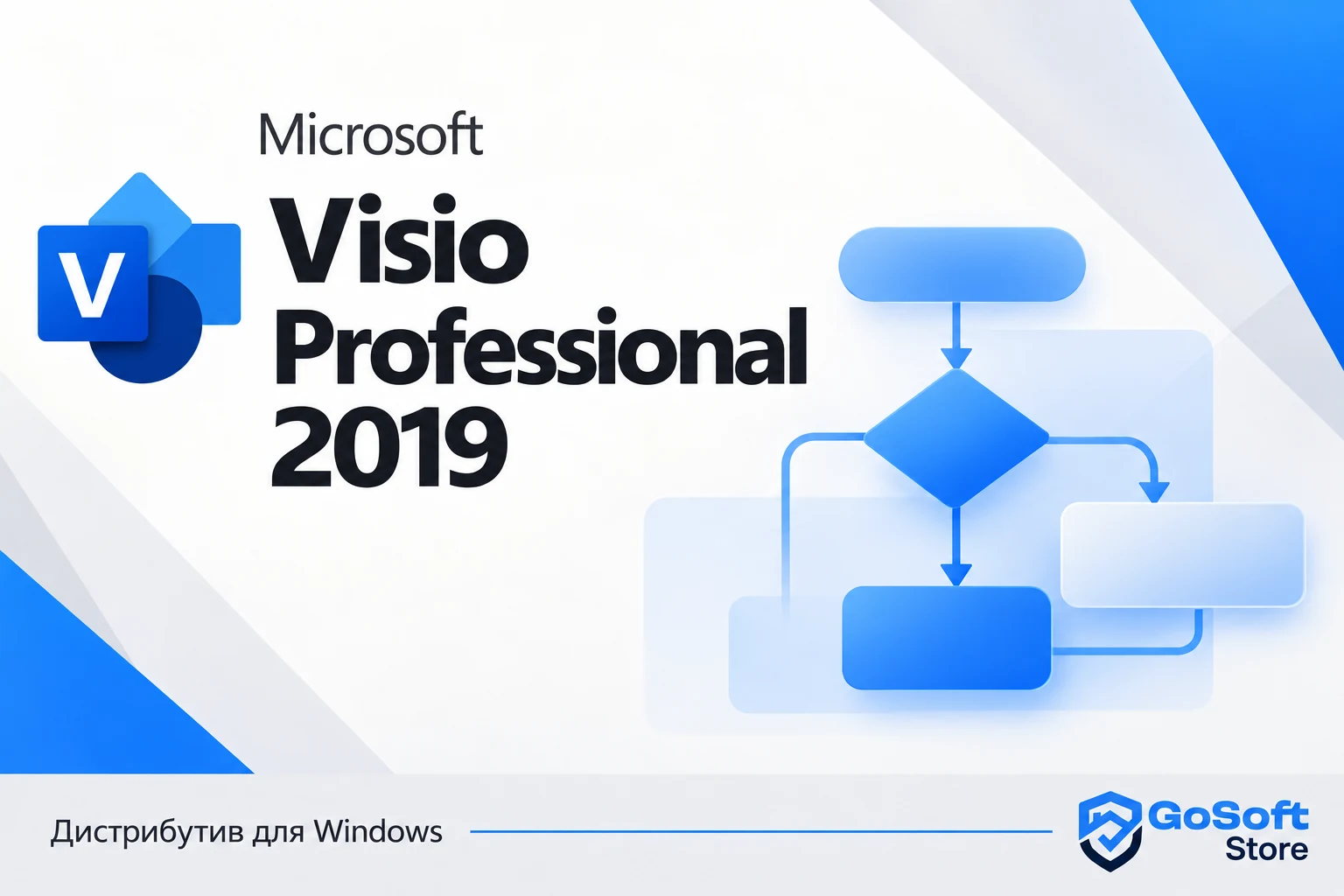Visio Professional 2019 — обложка с логотипом GoSoft Store