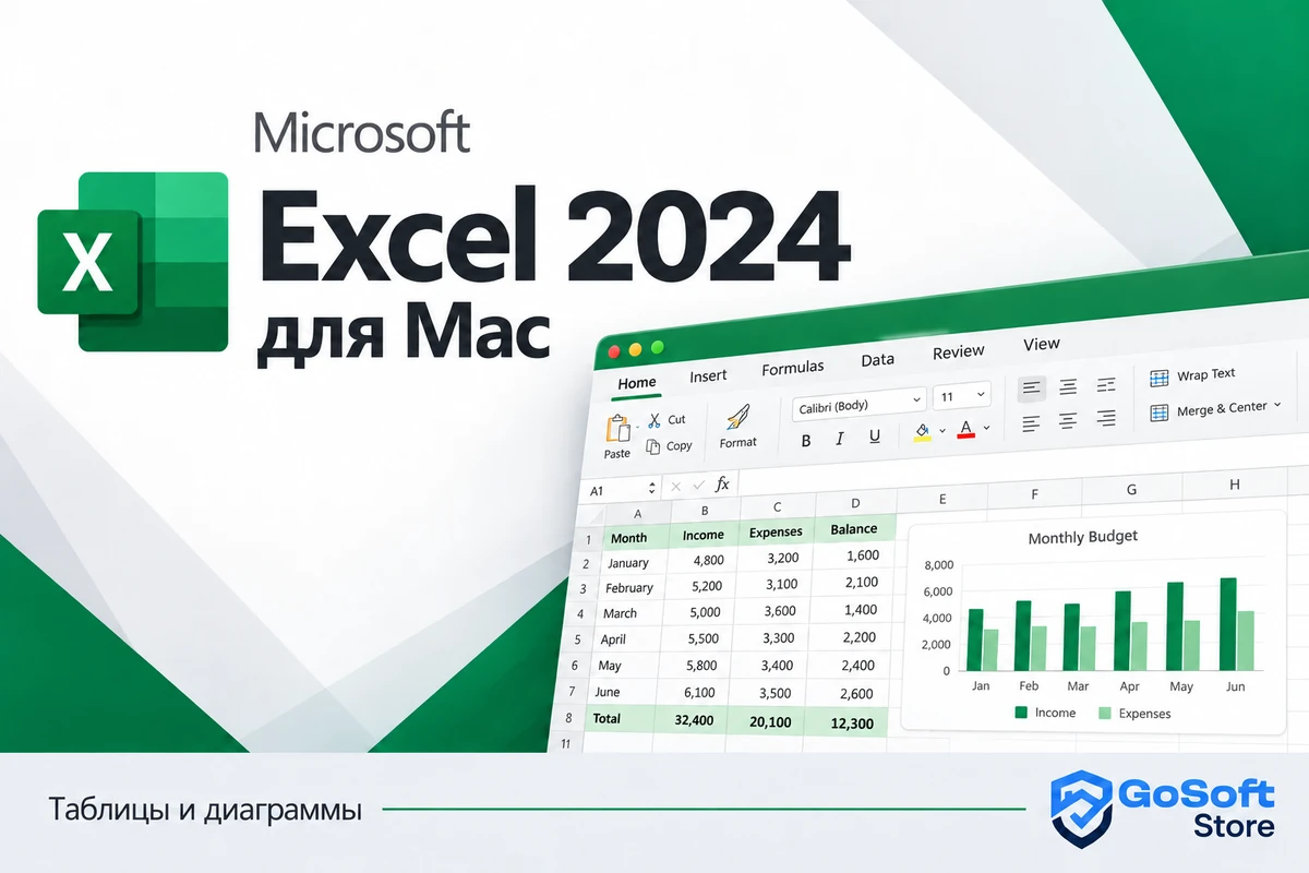Иллюстрация таблицы и диаграммы в Excel 2024 для Mac