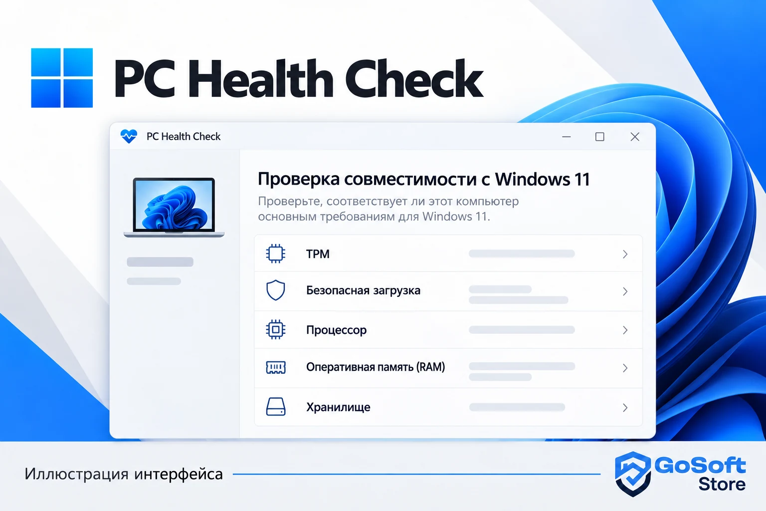 Иллюстрация интерфейса PC Health Check: проверка совместимости