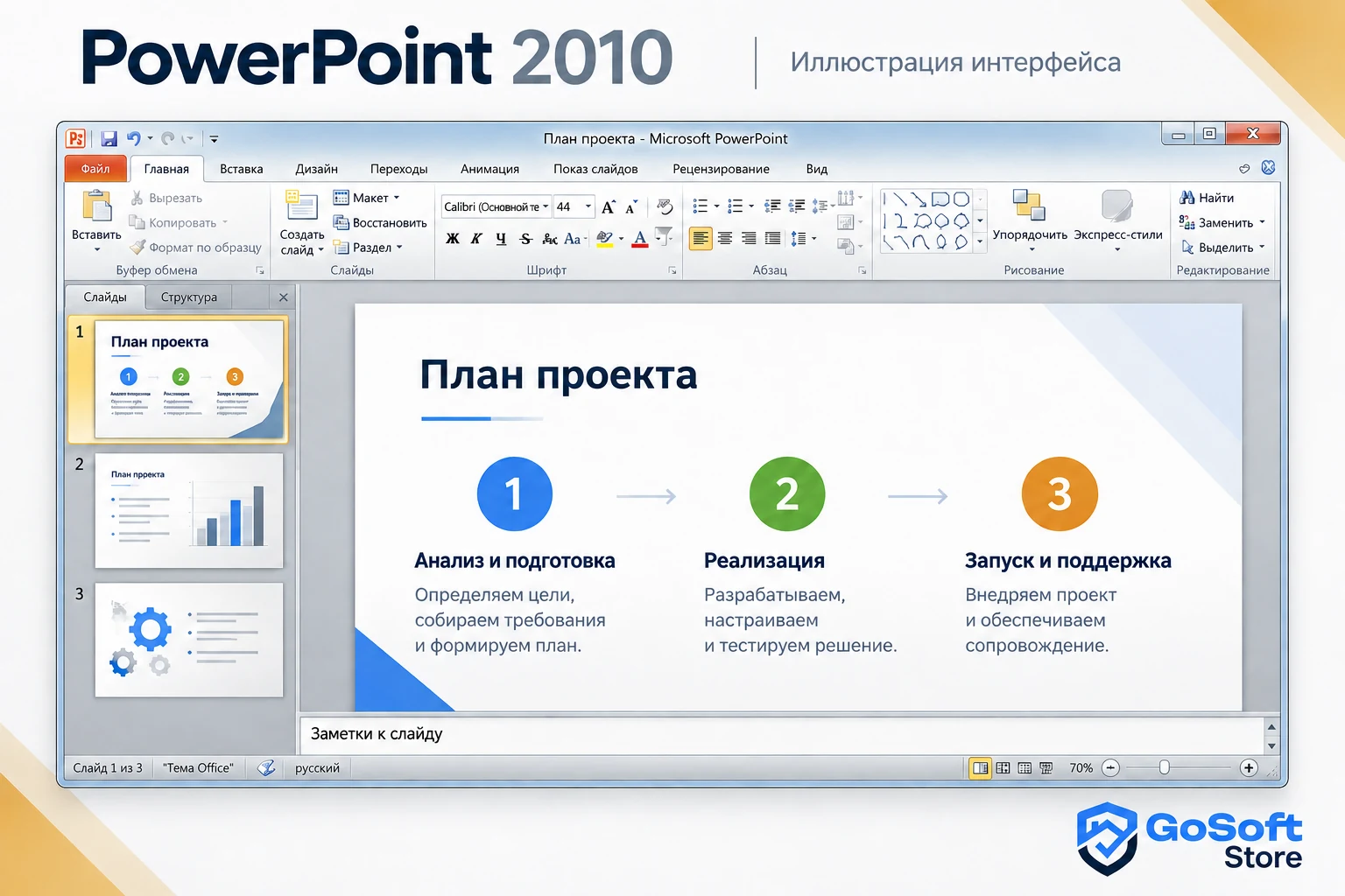 PowerPoint 2010 — иллюстрация открытого приложения GoSoft