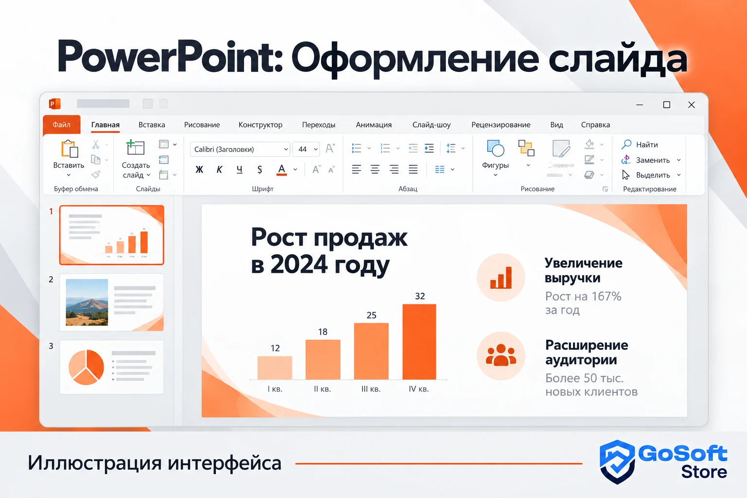 PowerPoint 2024: оформление слайда, иллюстрация интерфейса